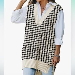 NWT 🌹 Oversized Houndstooth Long Sweater Vest S